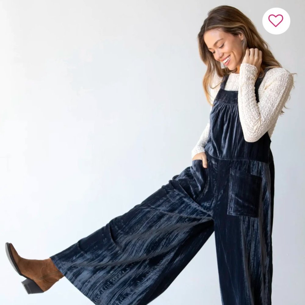 Wide Leg Velvet Tie Overalls